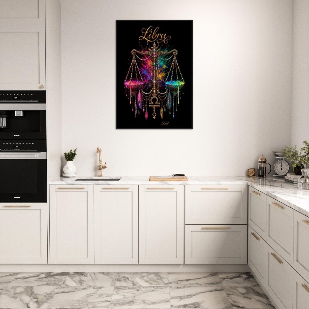 Libra Neon Zodiac Scales Poster, Colorful Wall Art, Artistic Astrology Canvas, Zodiac Gift for Her, Danish Art Studio