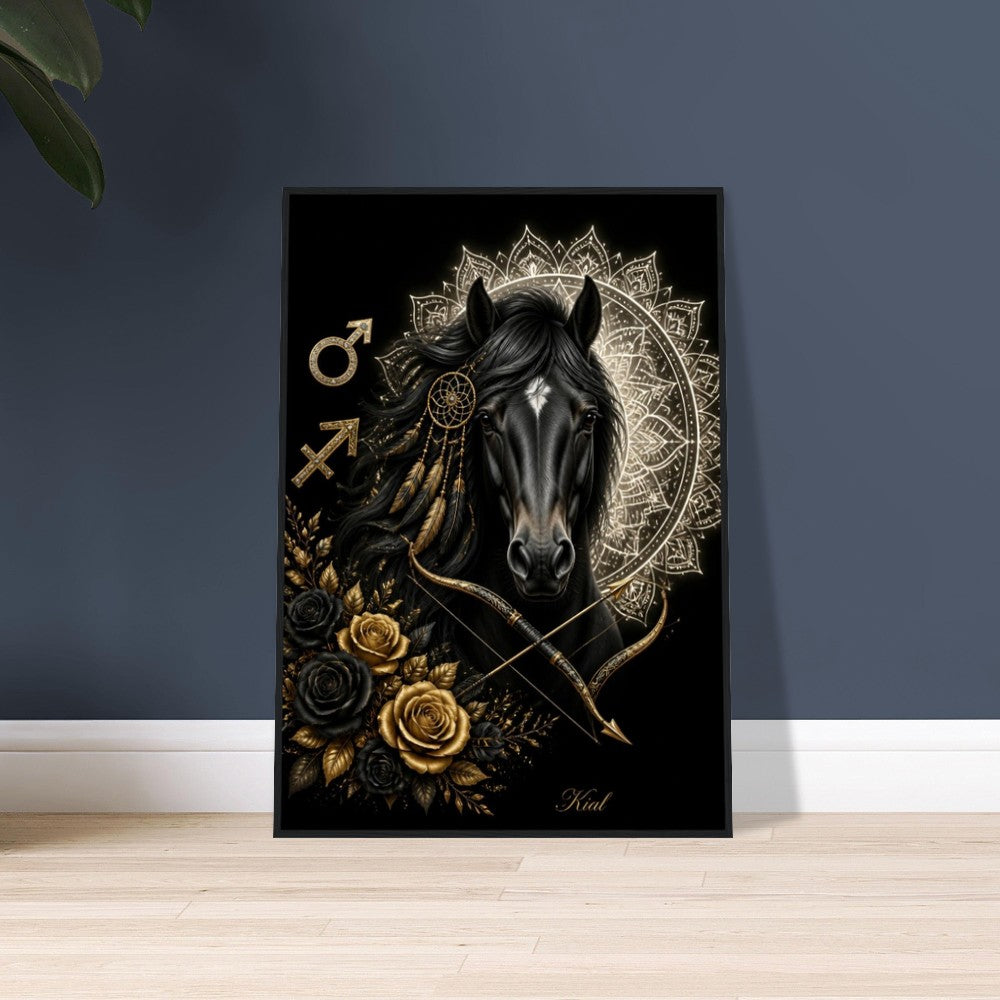 Sagittarius Zodiac Horse Poster, Gold Wall Art, Zodiac Gift for Him, Danish Art Studio