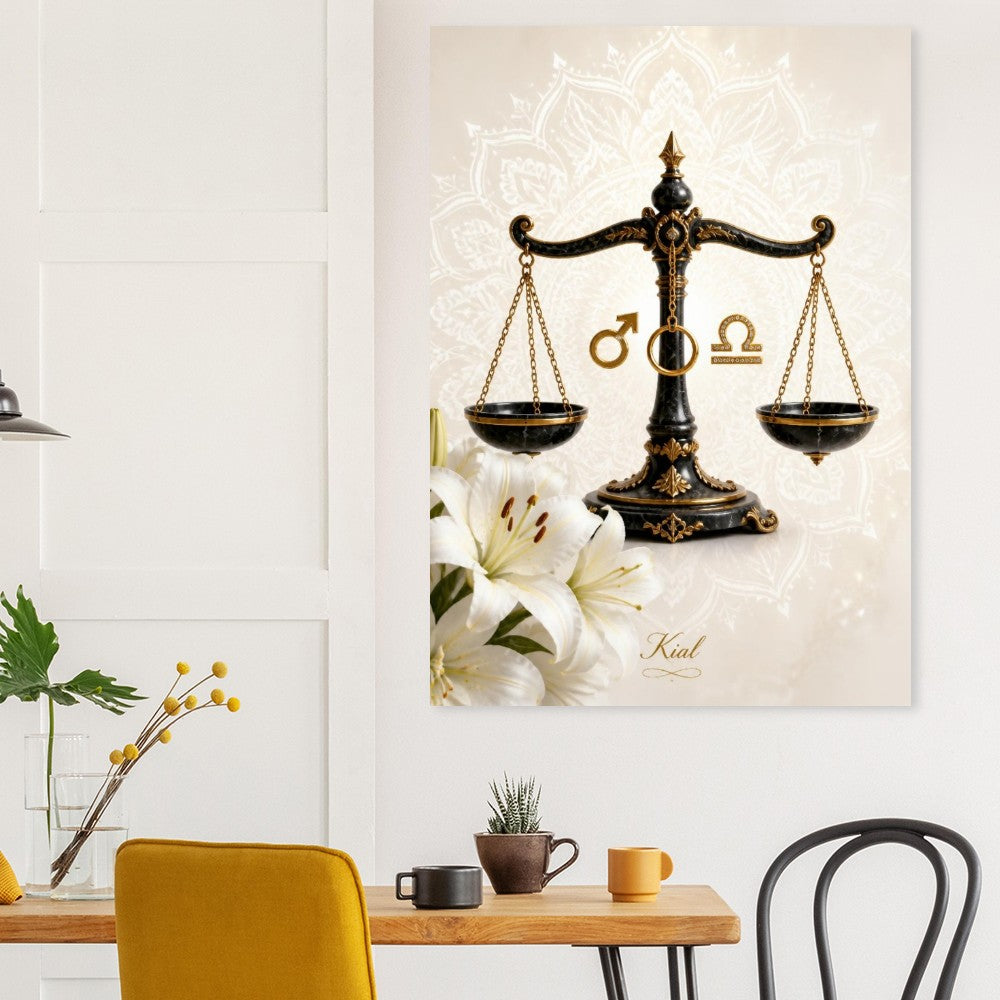 Libra Zodiac Scales Poster, Gold Wall Art, Astrology Canvas, Scales Portrait, Zodiac Gift for Him, Danish Art Studio