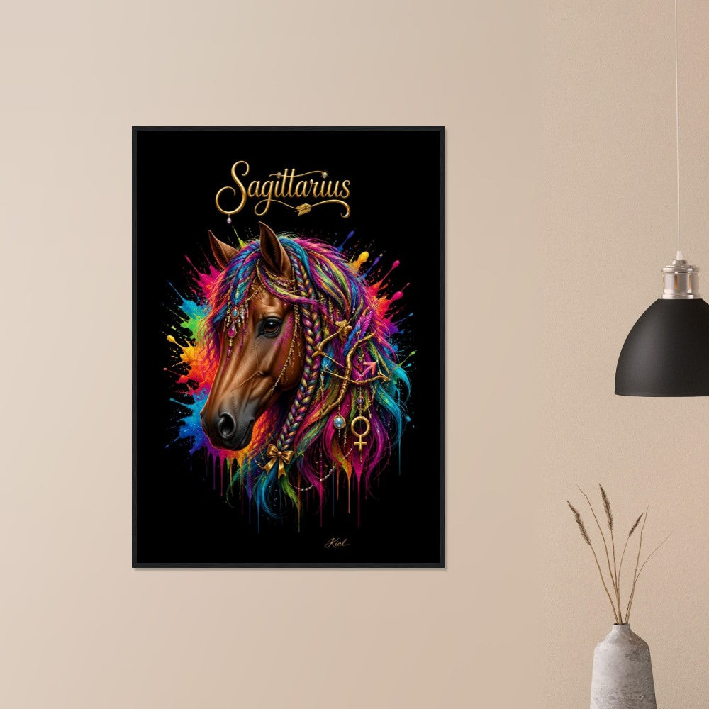 Sagittarius Neon Zodiac Horse Poster, Colorful Wall Art, Zodiac Gift for Her, Danish Art Studio