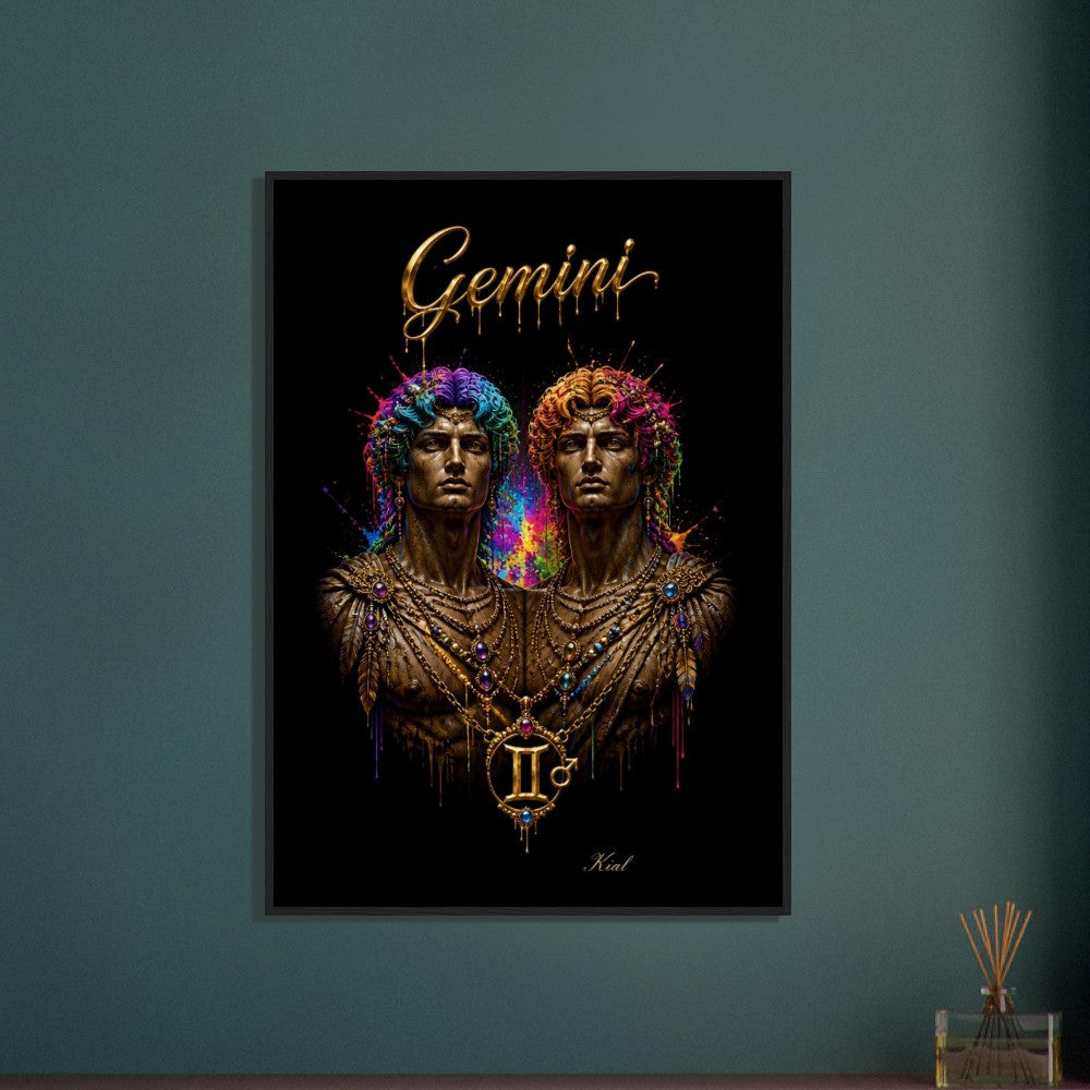 Gemini Neon Stjernetegn Tvillinge Plakat, Farverig Vægkunst, Kunstnerisk Astrologi Lærred, Stjernetegnsgave til Ham, Danish Art Studio