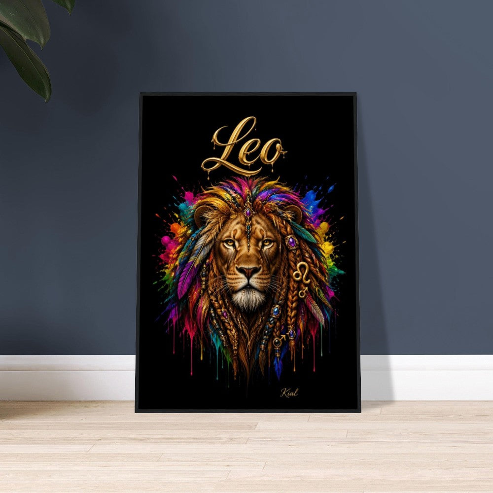 Leo Neon Zodiac Lion Poster, Colorful Wall Art, Artistic Astrology Canvas, Zodiac Gift for Him, Danish Art Studio