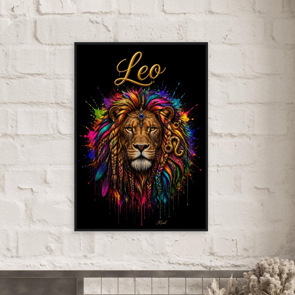 Leo Neon Zodiac Lion Poster, Colorful Wall Art, Artistic Astrology Canvas, Zodiac Gift for Him, Danish Art Studio