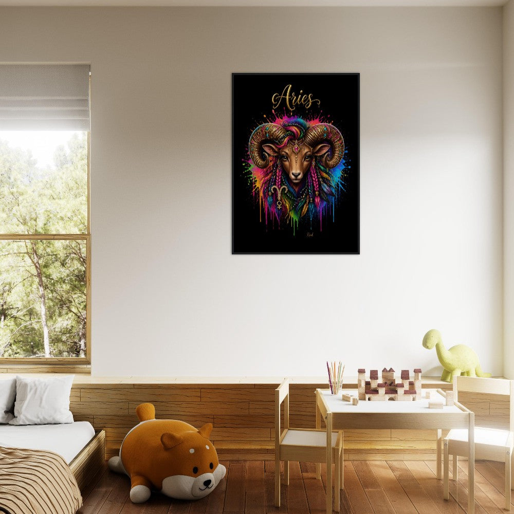 Vædderen Neon Stjernetegn Vædder Plakat, Farverig Vægkunst, Kunstnerisk Astrologi Lærred, Stjernetegn Gave til Hende, Dansk Kunststudio