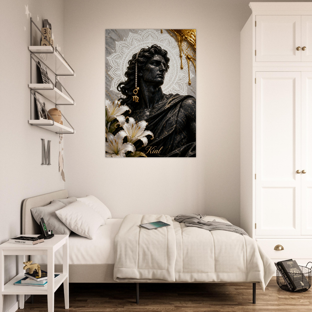 Virgo Zodiac Maiden Poster, Gold Wall Art, Astrology Canvas, Maiden Portrait, Zodiac Gift for Him, Danish Art Studio