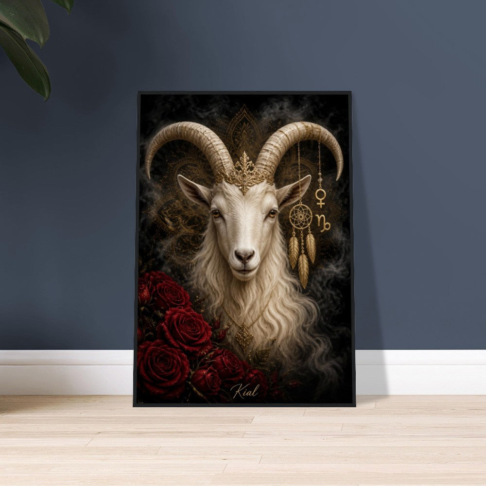 Capricorn Zodiac Goat Poster, Gold Wall Art, Astrology Canvas, Goat Portrait, Zodiac Gift for Her, Danish Art Studio