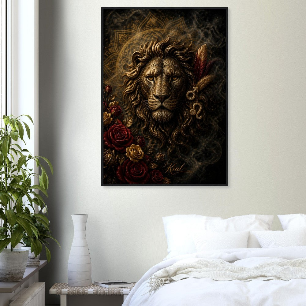 Leo Zodiac Lion Poster, Gold Wall Art, Astrology Canvas, Lion Portrait, Zodiac Gift for Him, Danish Art Studio