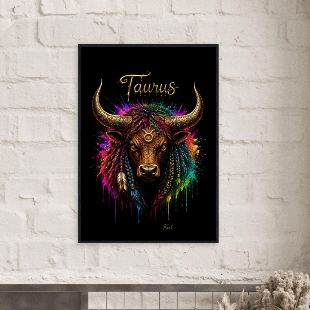 Taurus Neon Zodiac Bull Poster, Colorful Wall Art, Artistic Astrology Canvas, Zodiac Gift for Him, Danish Art Studio