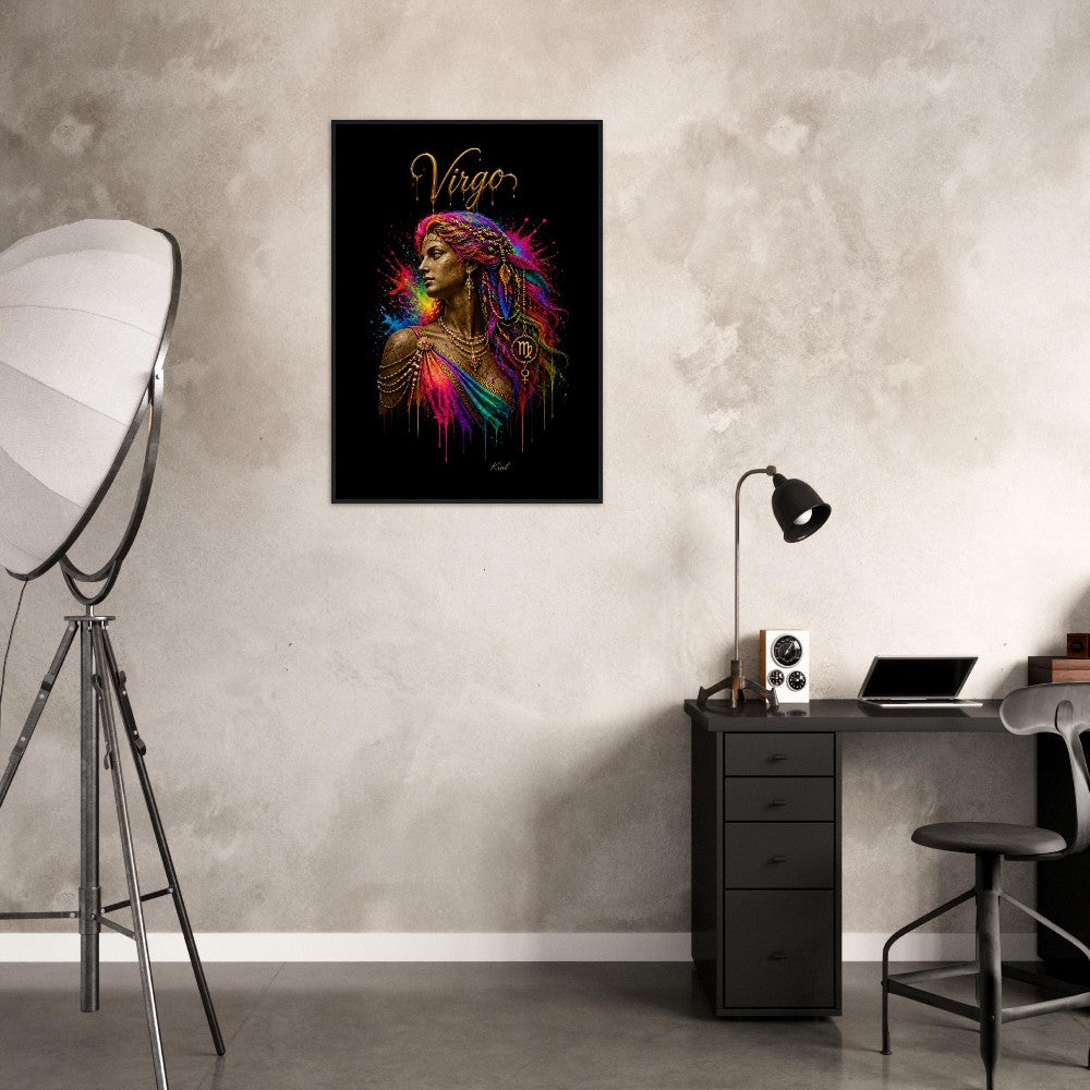 Virgo Neon Zodiac Maiden Poster, Colorful Wall Art, Artistic Astrology Canvas, Zodiac Gift for Her, Danish Art Studio