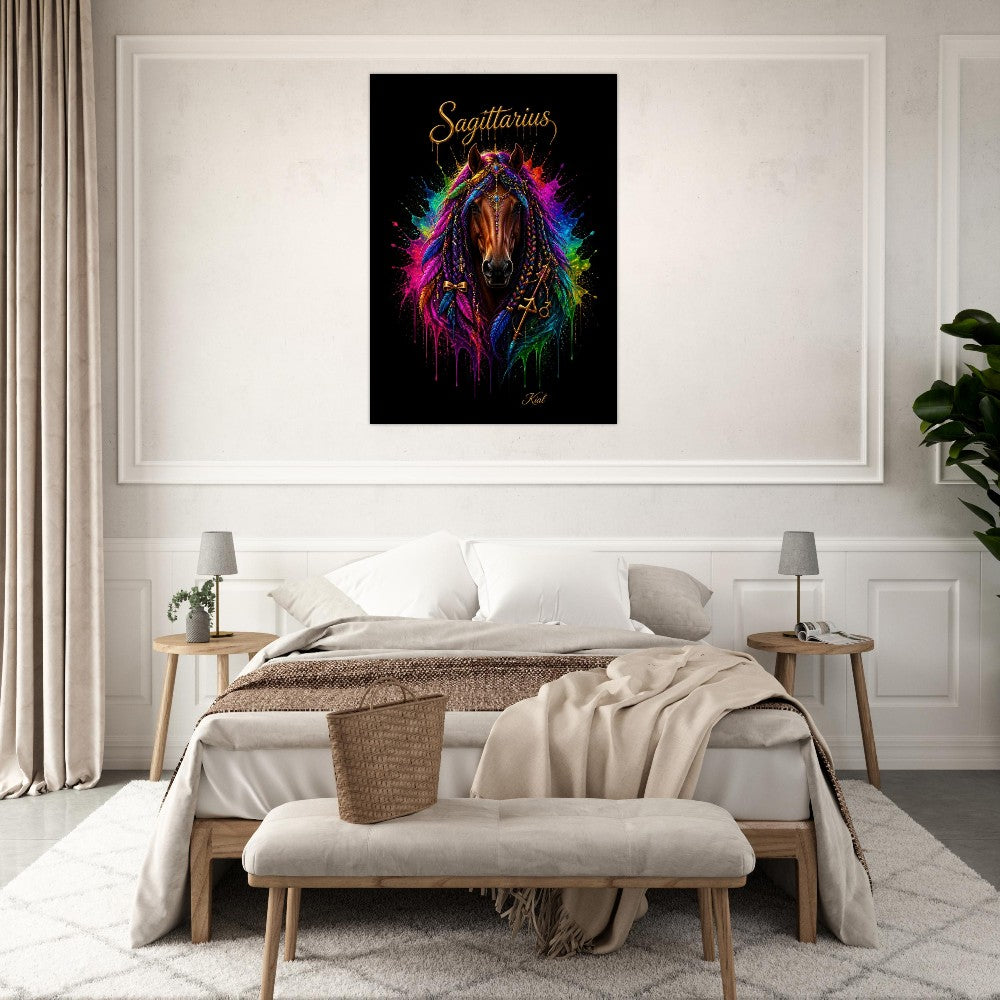 Sagittarius Neon Zodiac Horse Poster, Colorful Wall Art, Zodiac Gift for Him, Danish Art Studio
