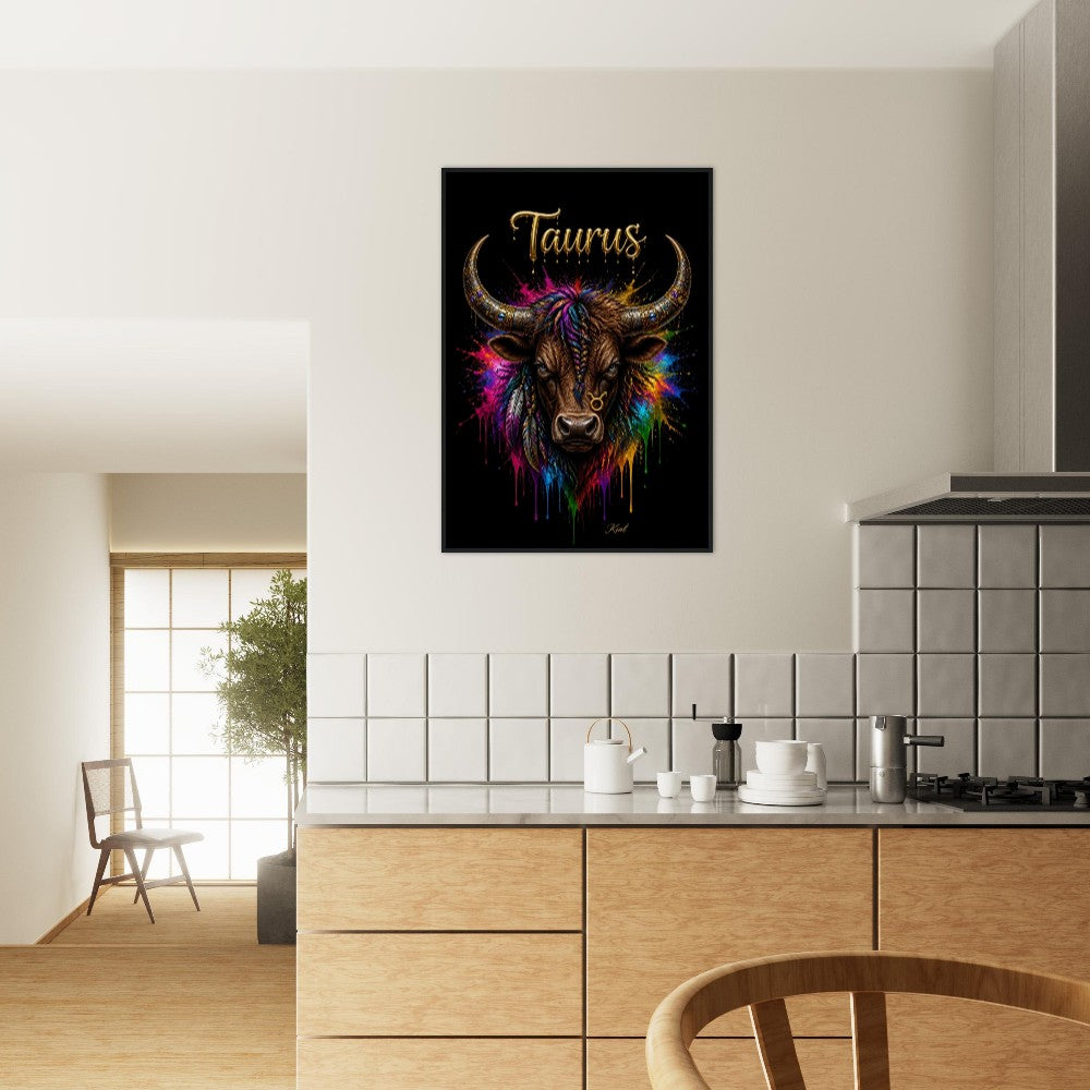 Taurus Neon Zodiac Bull Poster, Colorful Wall Art, Artistic Astrology Canvas, Zodiac Gift for Him, Danish Art Studio
