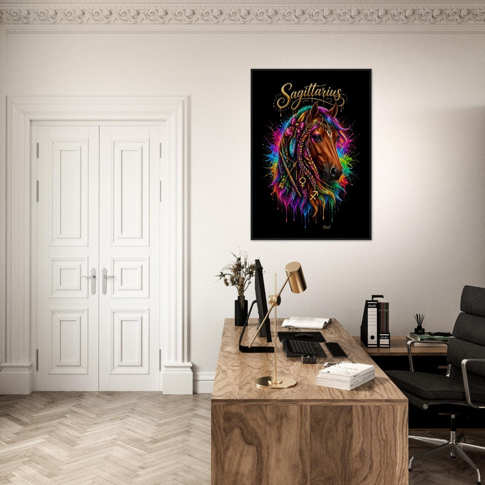 Sagittarius Neon Zodiac Horse Poster, Colorful Wall Art, Zodiac Gift for Her, Danish Art Studio