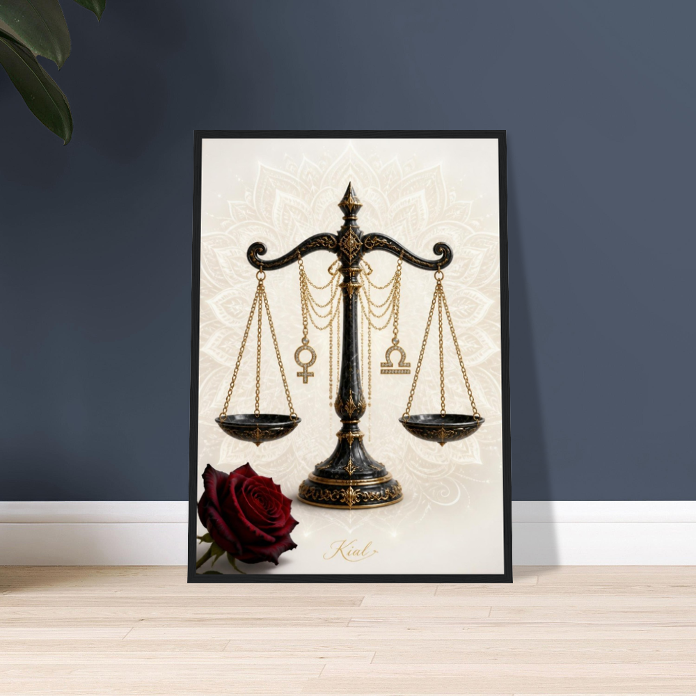 Libra Zodiac Scales Poster, Gold Wall Art, Astrology Canvas, Scales Portrait, Zodiac Gift for Her, Danish Art Studio