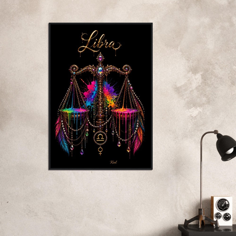 Libra Neon Zodiac Scales Poster, Colorful Wall Art, Artistic Astrology Canvas, Zodiac Gift for Her, Danish Art Studio