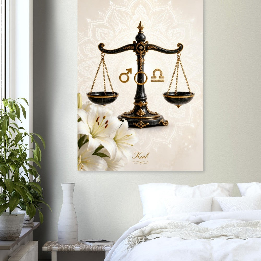 Libra Zodiac Scales Poster, Gold Wall Art, Astrology Canvas, Scales Portrait, Zodiac Gift for Him, Danish Art Studio