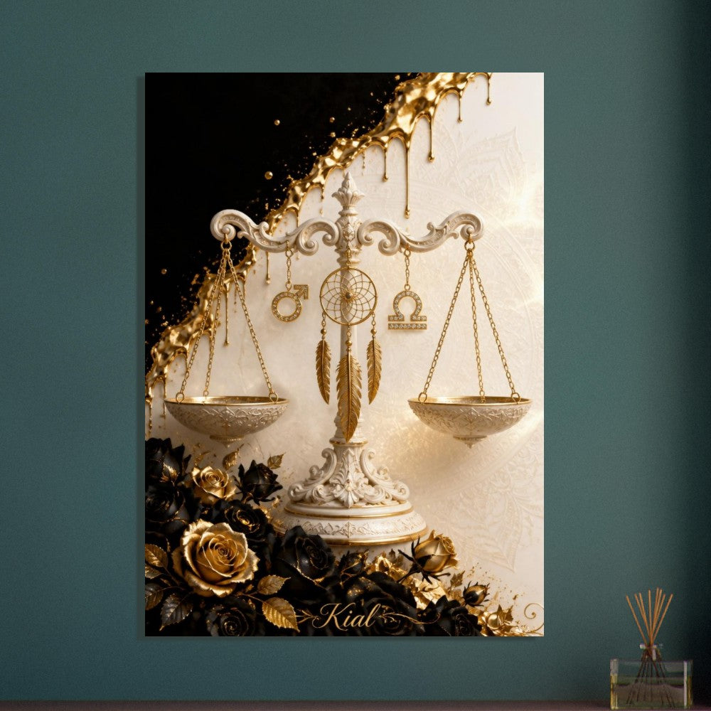 Libra Zodiac Scales Poster, Gold Wall Art, Astrology Canvas, Scales Portrait, Zodiac Gift for Him, Danish Art Studio