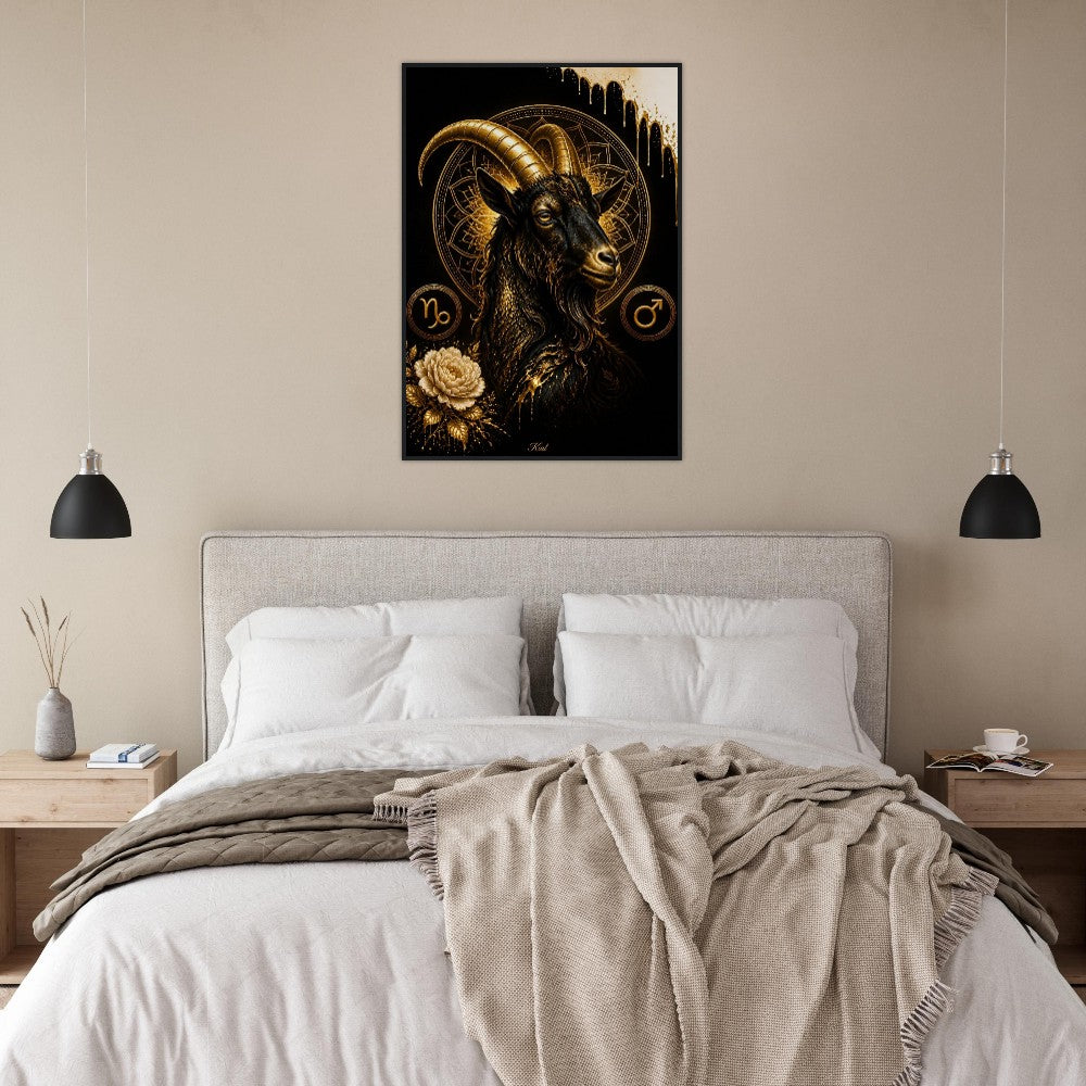 Capricorn Zodiac Goat Poster, Gold Wall Art, Astrology Canvas, Goat Portrait, Zodiac Gift for Him, Danish Art Studio