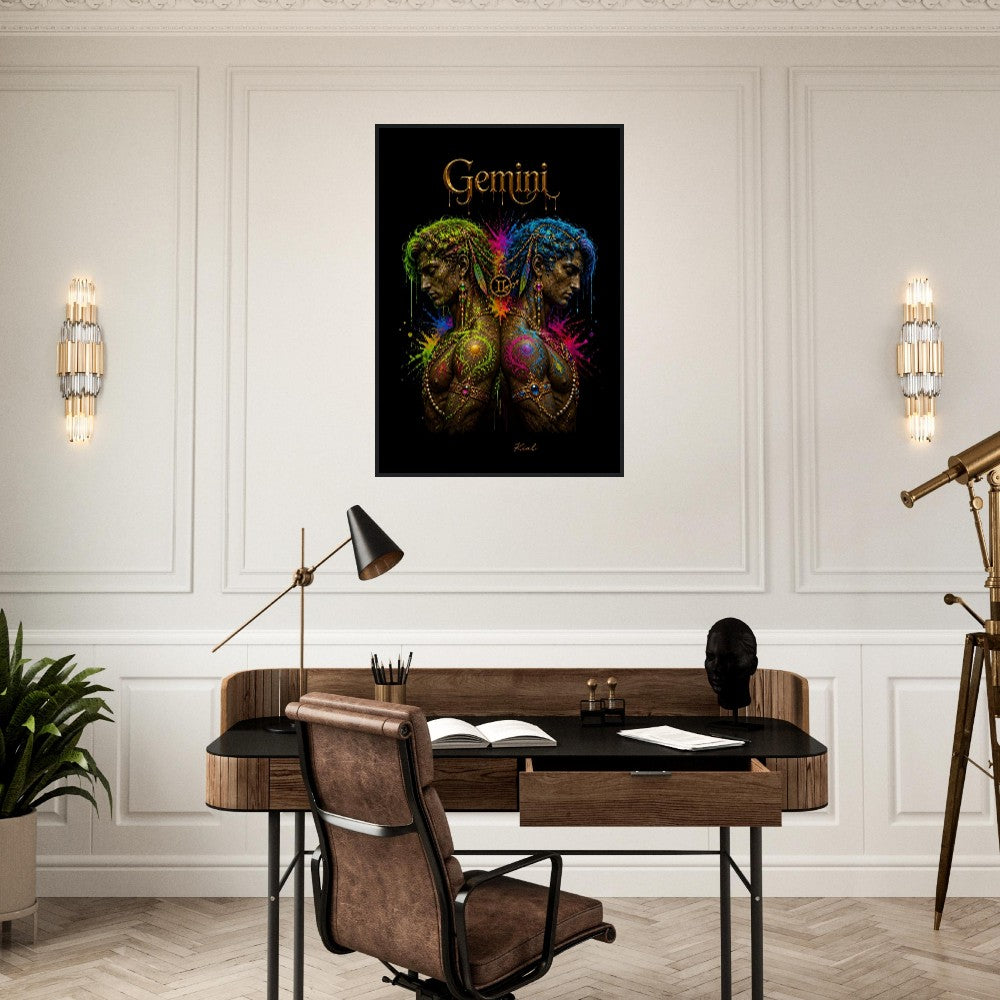 Gemini Neon Zodiac Twins Poster, Colorful Wall Art, Artistic Astrology Canvas, Zodiac Gift for Him, Danish Art Studio