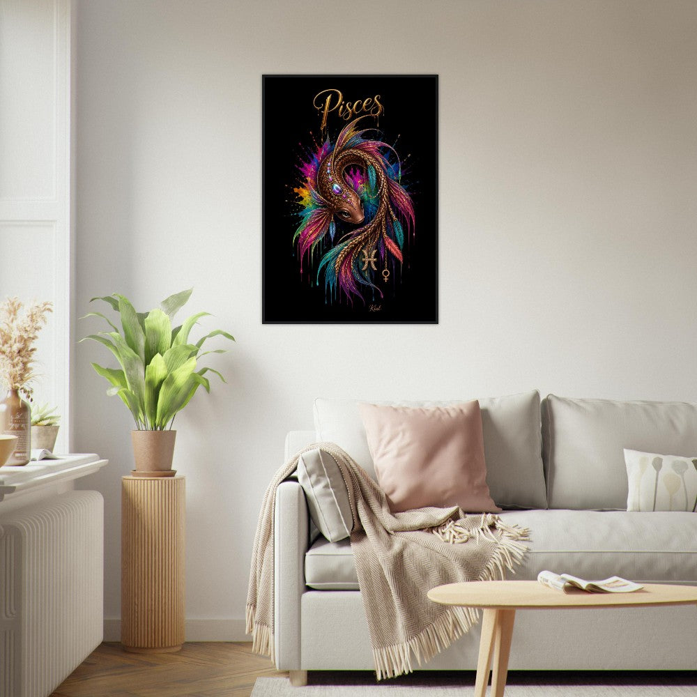 Pisces Neon Zodiac Koi Poster, Colorful Wall Art, Artistic Astrology Canvas, Zodiac Gift for Her, Danish Art Studio