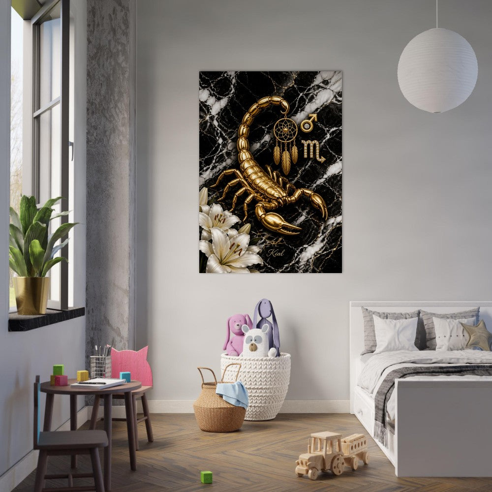 Scorpio Zodiac Scorpion Poster, Gold Wall Art, Zodiac Gift for Him, Danish Art Studio