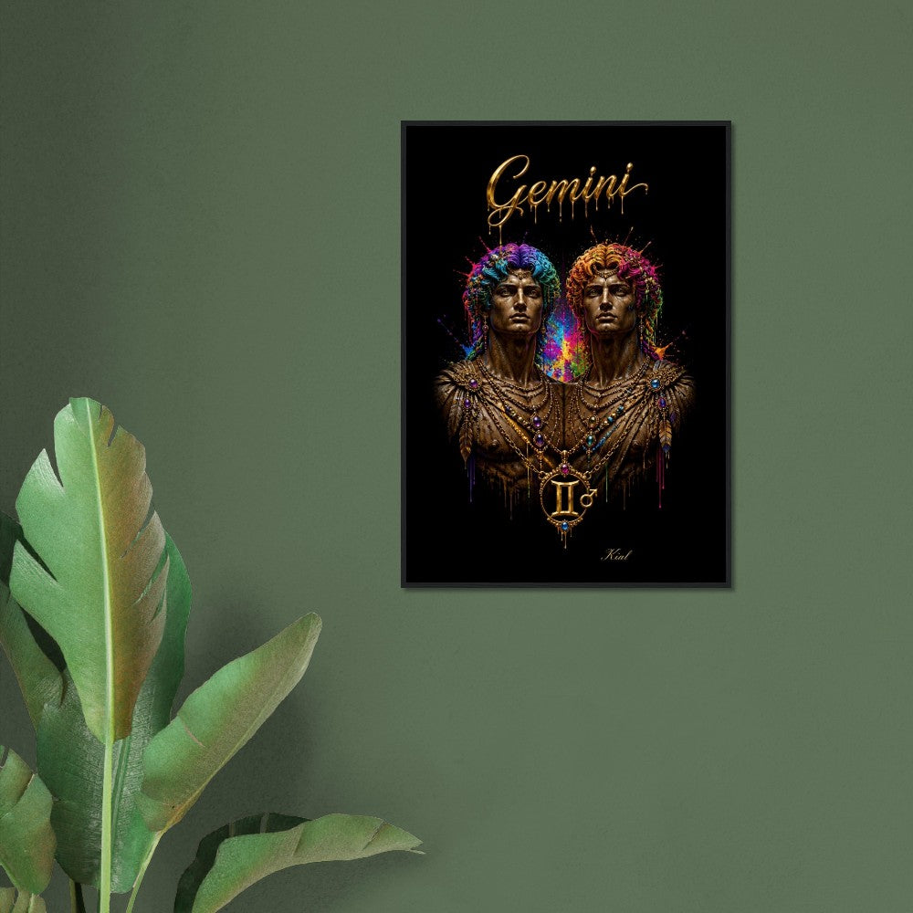 Gemini Neon Stjernetegn Tvillinge Plakat, Farverig Vægkunst, Kunstnerisk Astrologi Lærred, Stjernetegnsgave til Ham, Danish Art Studio