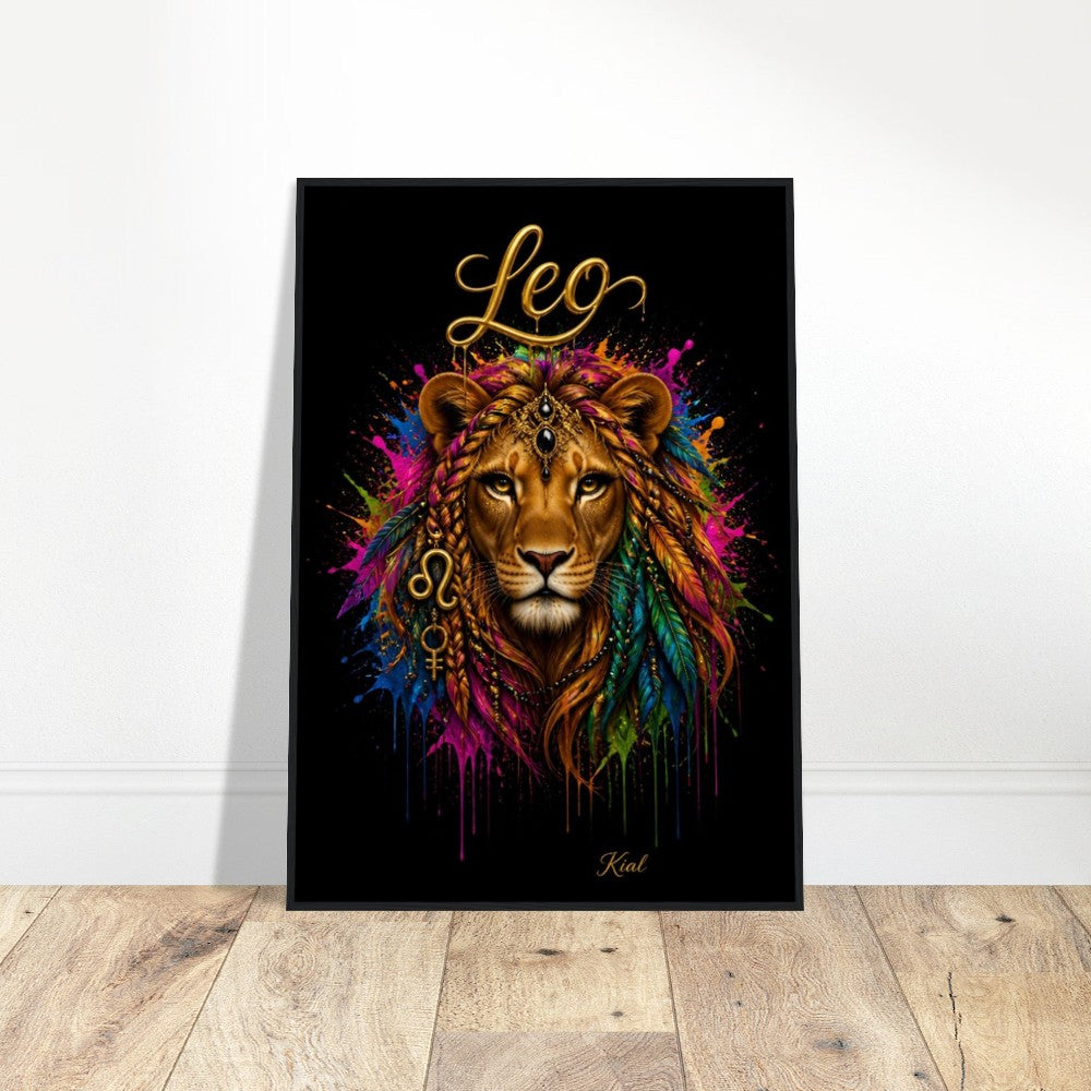 Leo Neon Zodiac Löwen Poster, Bunte Wandkunst, Künstlerische Astrologie Leinwand, Tierkreisgeschenk für Sie, Dänisches Kunststudio