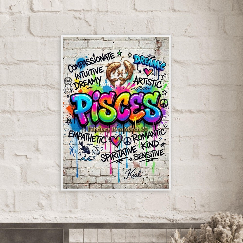 Pisces Neon Graffiti Zodiac Poster, Colorful Street Art, Zodiac Gift for Her, Danish Art Studio
