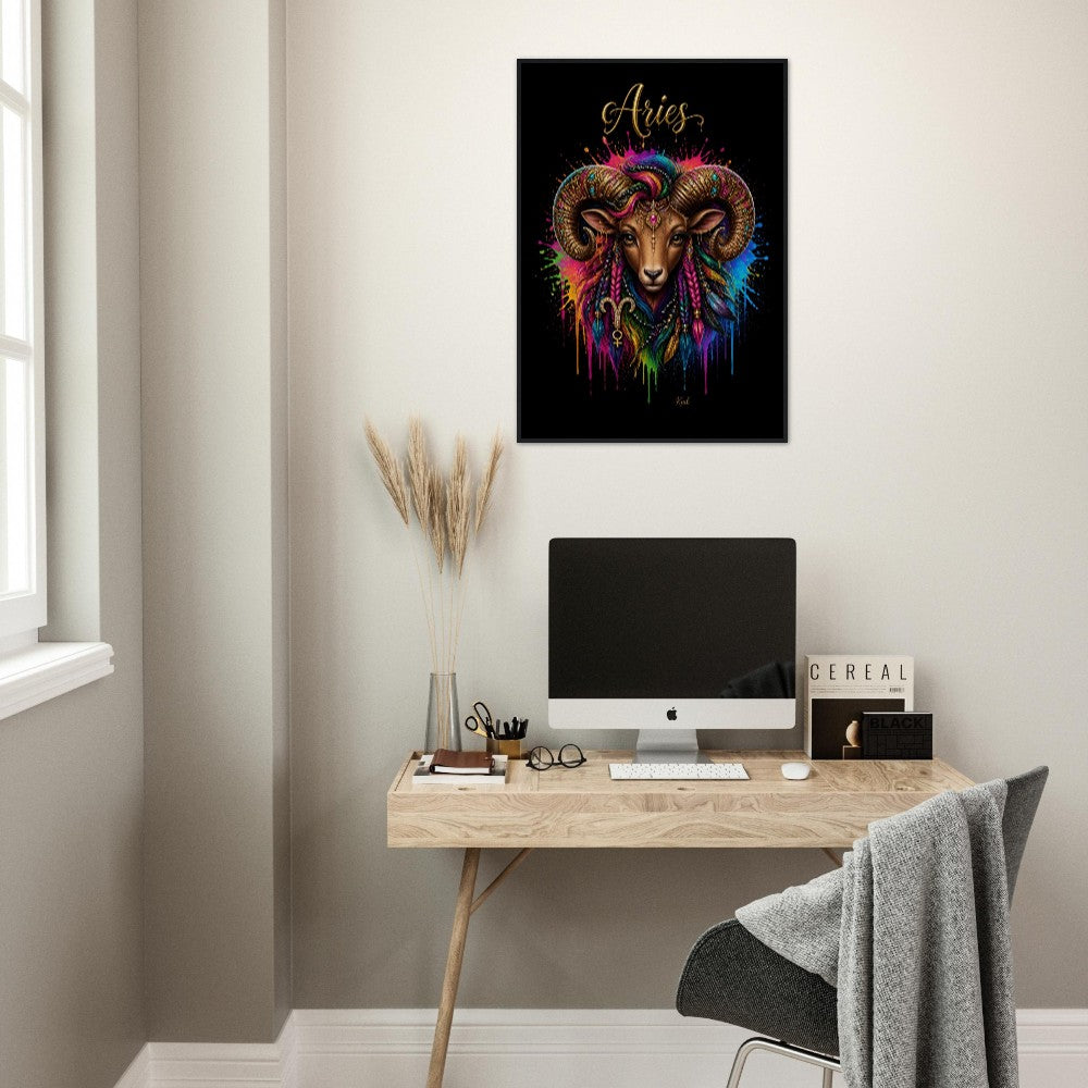 Vædderen Neon Stjernetegn Vædder Plakat, Farverig Vægkunst, Kunstnerisk Astrologi Lærred, Stjernetegn Gave til Hende, Dansk Kunststudio