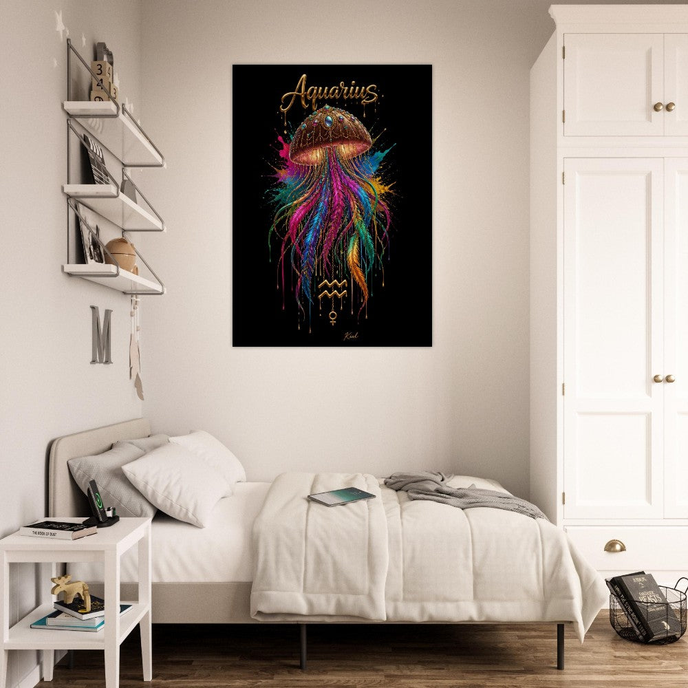 Aquarius Neon Zodiac Medusaplakat, Farverig Vægkunst, Zodiac Gave til Hende, Danish Art Studio
