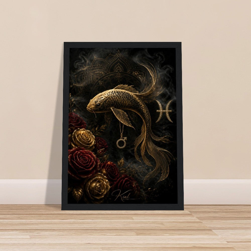 Pisces Zodiac Koi Poster, Gold Wall Art, Astrology Canvas, Koi Portrait, Zodiac Gift for Him, Danish Art Studio