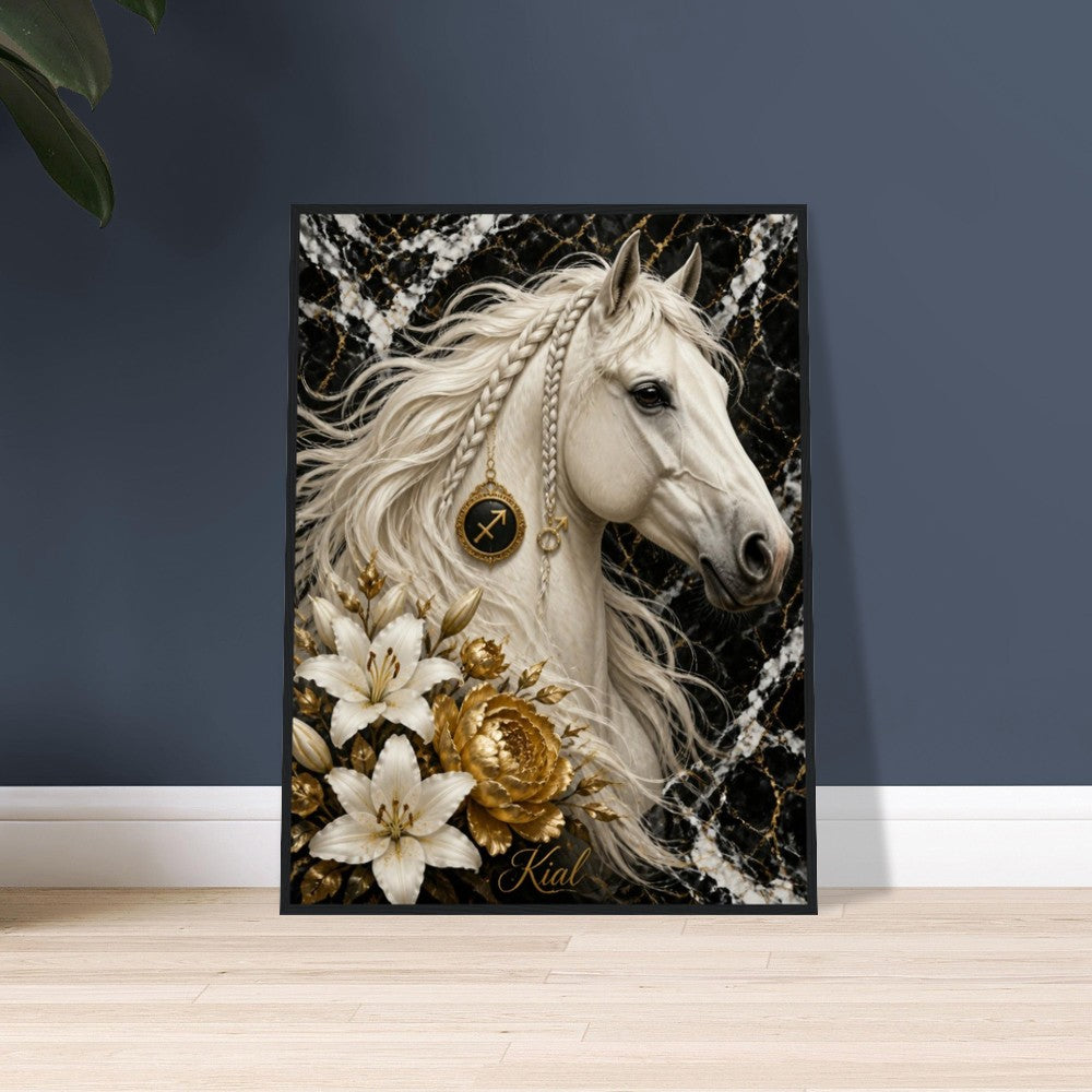 Sagittarius Zodiac Horse Poster, Gold Wall Art, Zodiac Gift for Him, Danish Art Studio