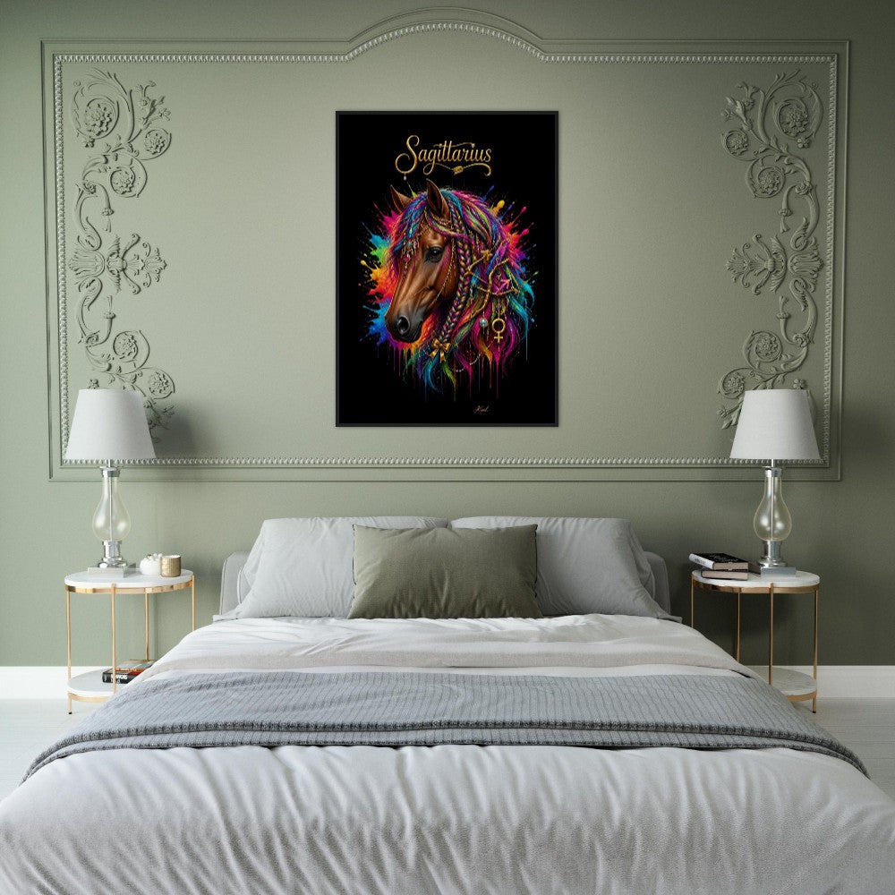 Sagittarius Neon Zodiac Horse Poster, Colorful Wall Art, Zodiac Gift for Her, Danish Art Studio