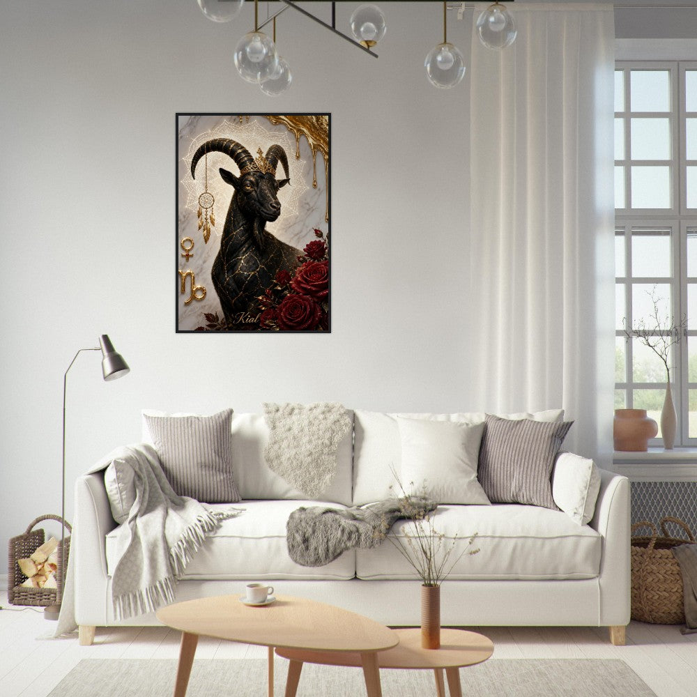 Capricorn Zodiac Goat Poster, Gold Wall Art, Astrology Canvas, Goat Portrait, Zodiac Gift for Her, Danish Art Studio