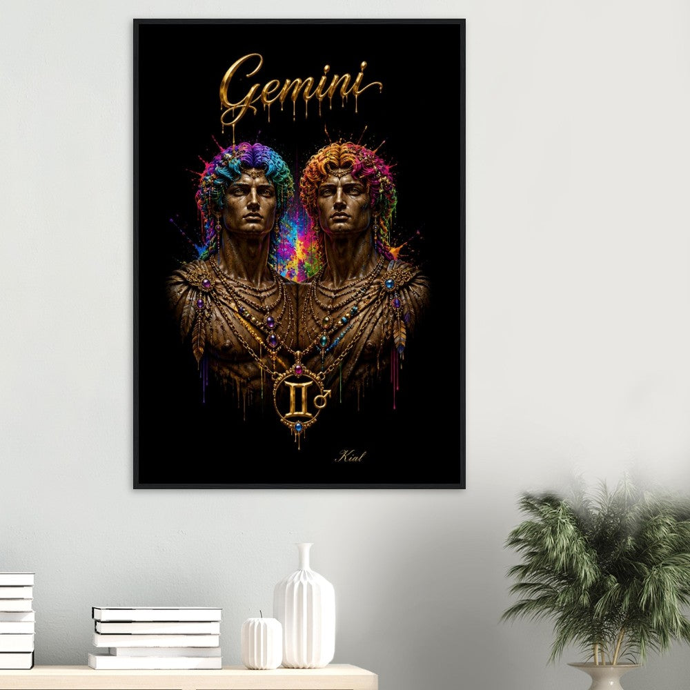 Gemini Neon Stjernetegn Tvillinge Plakat, Farverig Vægkunst, Kunstnerisk Astrologi Lærred, Stjernetegnsgave til Ham, Danish Art Studio