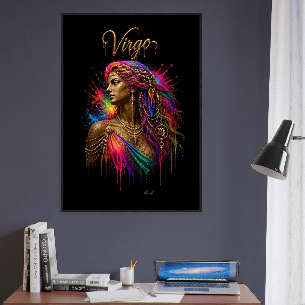 Virgo Neon Zodiac Maiden Poster, Colorful Wall Art, Artistic Astrology Canvas, Zodiac Gift for Her, Danish Art Studio
