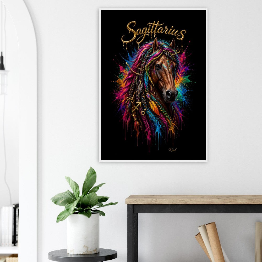 Sagittarius Neon Zodiac Horse Poster, Colorful Wall Art, Zodiac Gift for Him, Danish Art Studio