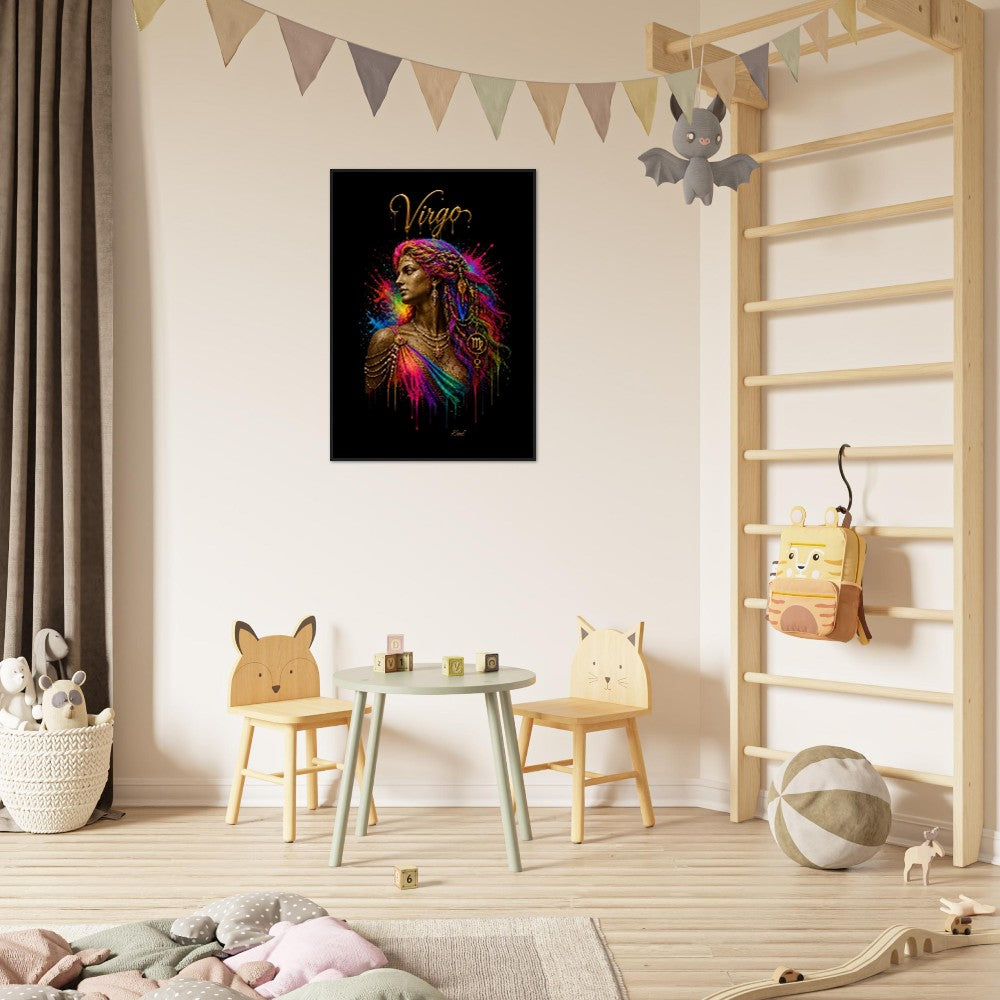 Virgo Neon Zodiac Maiden Poster, Colorful Wall Art, Artistic Astrology Canvas, Zodiac Gift for Her, Danish Art Studio