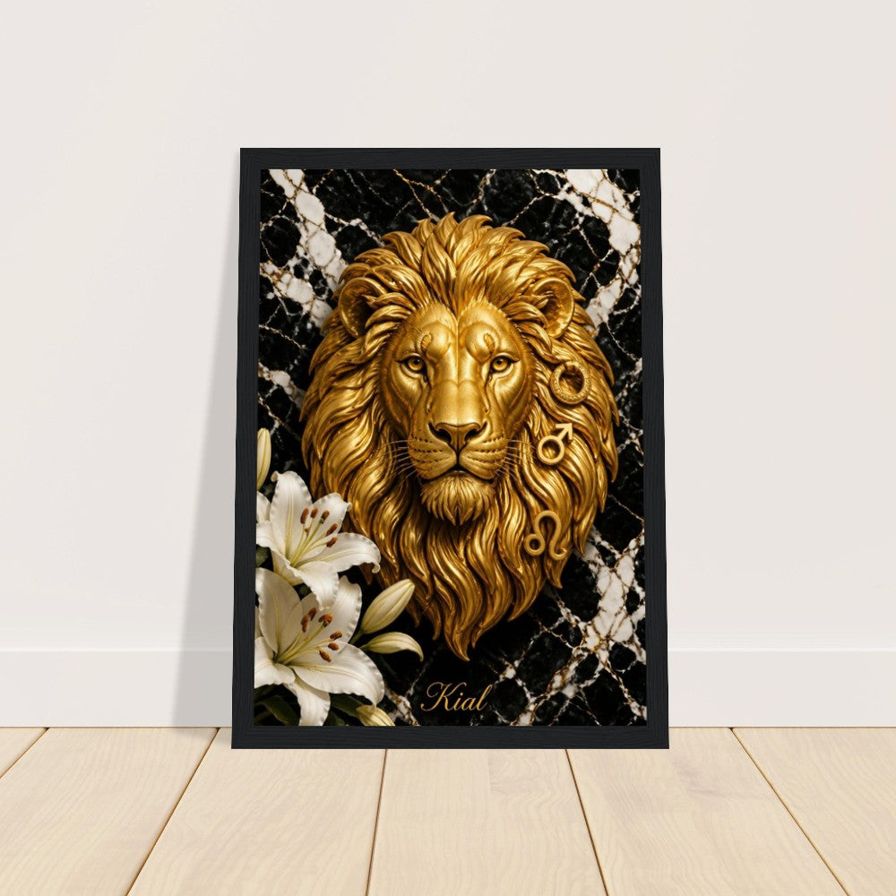 Leo Zodiac Lion Poster, Gold Wall Art, Astrology Canvas, Lion Portrait, Zodiac Gift for Him, Danish Art Studio