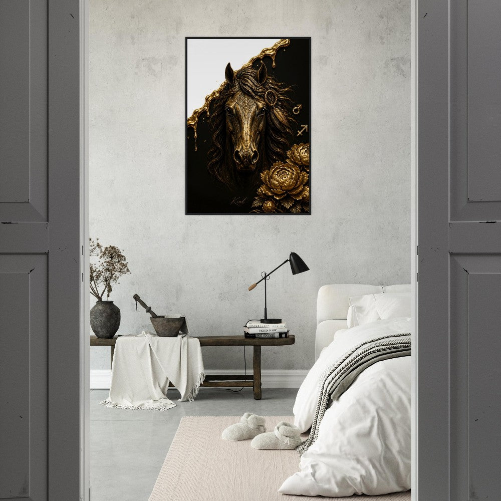 Sagittarius Zodiac Horse Poster, Gold Wall Art, Zodiac Gift for Him, Danish Art Studio