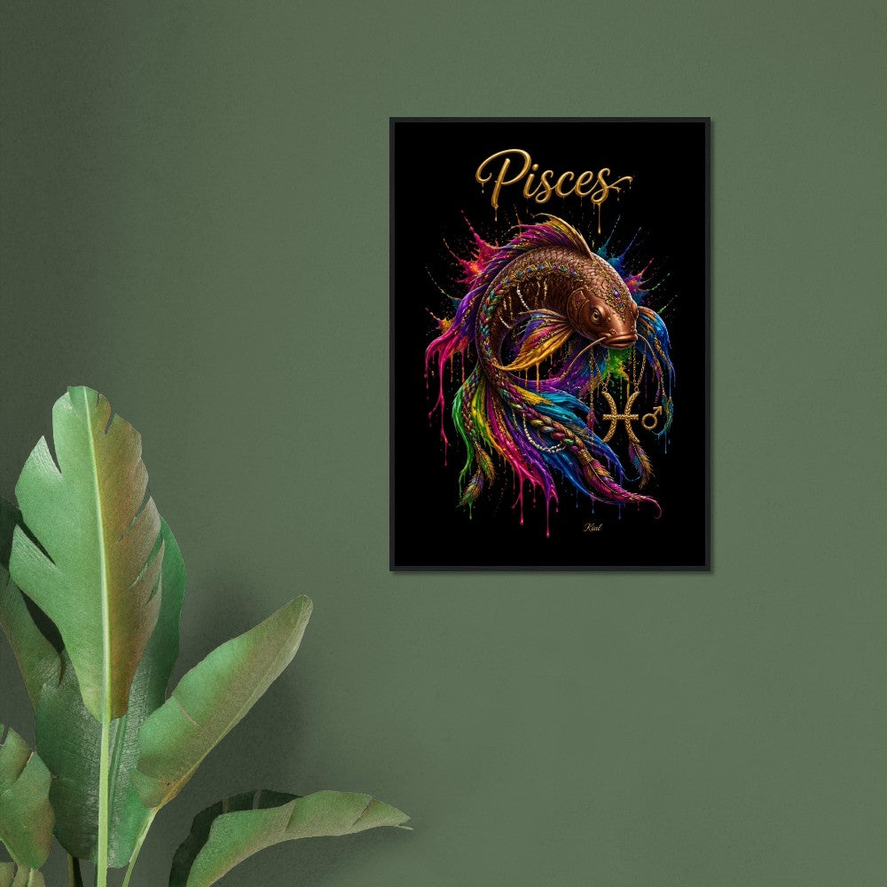 Pisces Neon Zodiac Koi Poster, Colorful Wall Art, Artistic Astrology Canvas, Zodiac Gift for Him, Danish Art Studio