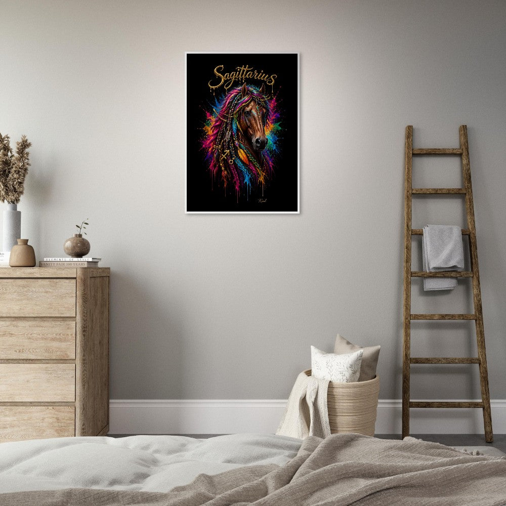 Sagittarius Neon Zodiac Horse Poster, Colorful Wall Art, Zodiac Gift for Him, Danish Art Studio