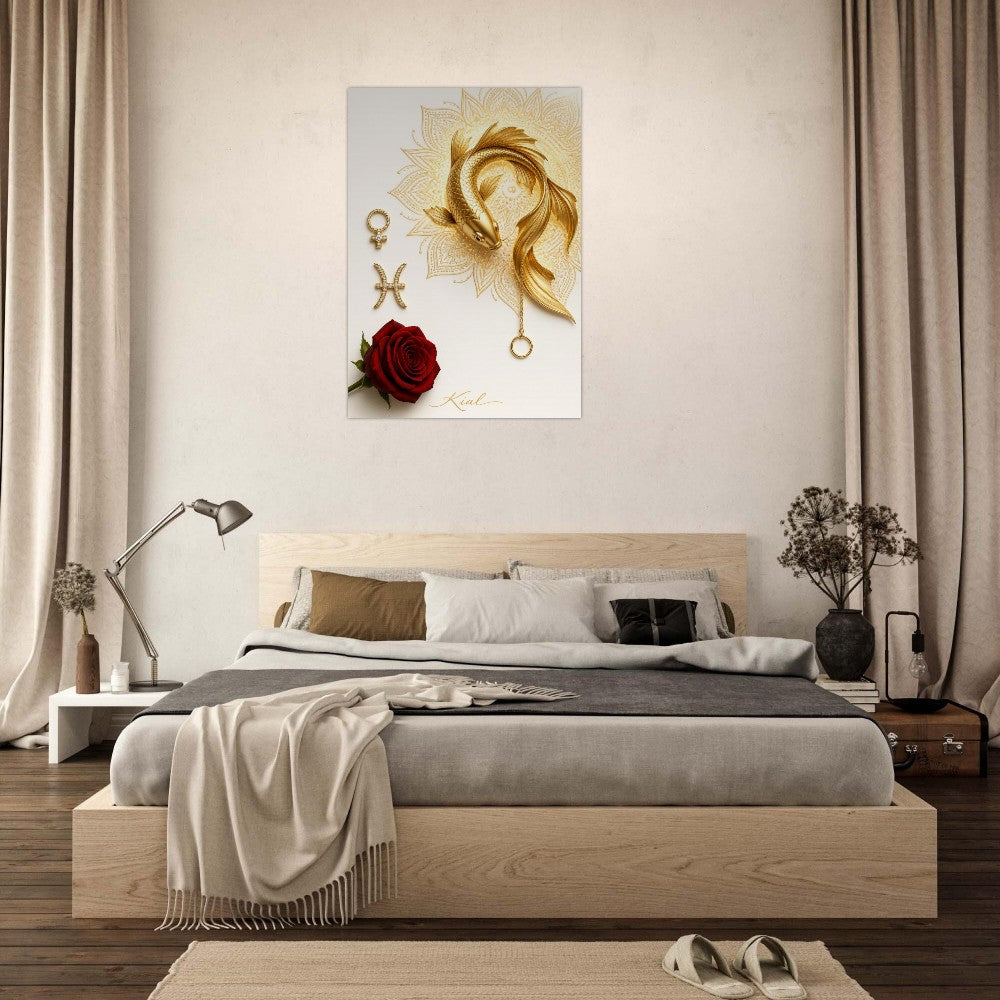 Pisces Zodiac Koi Poster, Gold Wall Art, Astrology Canvas, Koi Portrait, Zodiac Gift for Her, Danish Art Studio