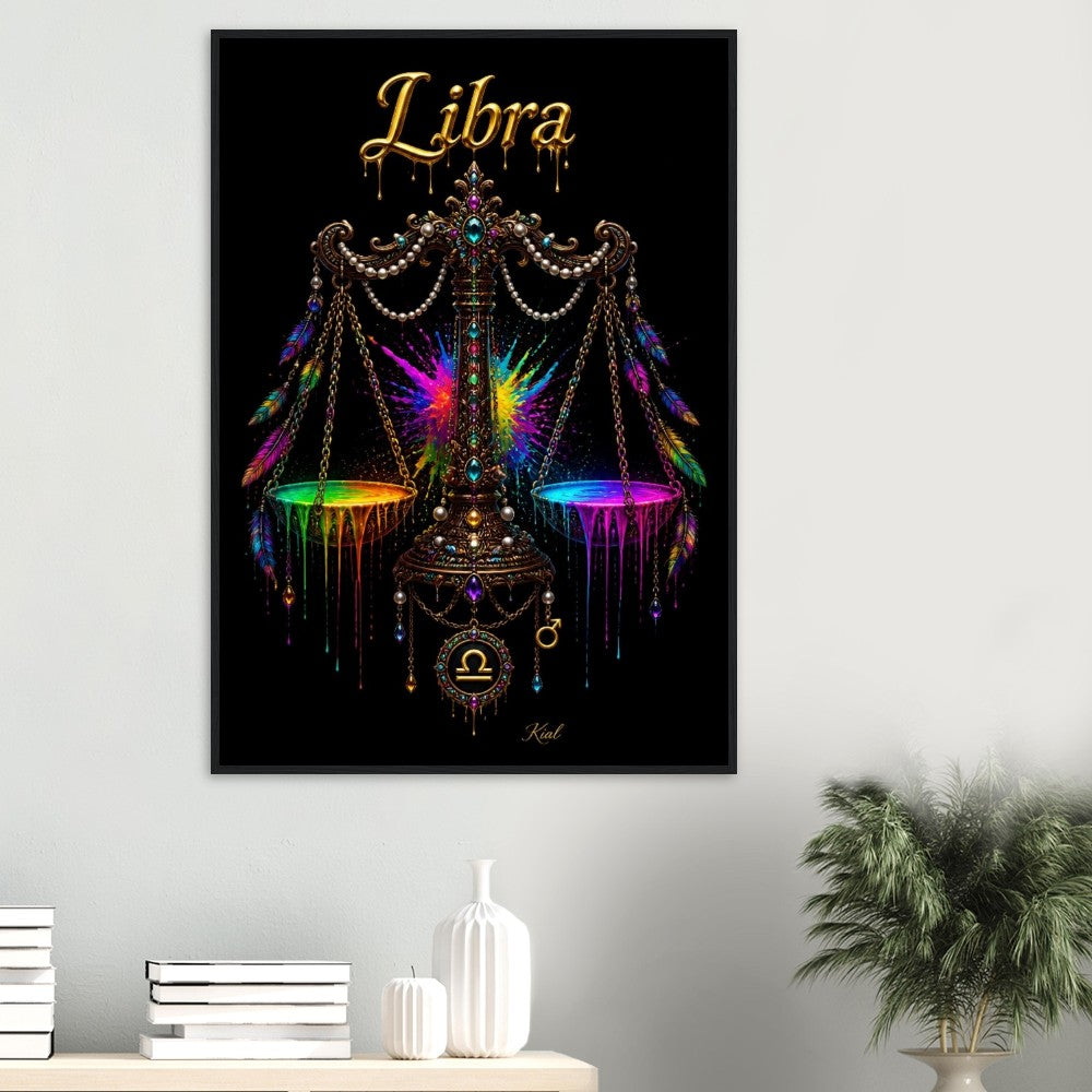Libra Neon Zodiac Scales Poster, Colorful Wall Art, Artistic Astrology Canvas, Zodiac Gift for Him, Danish Art Studio