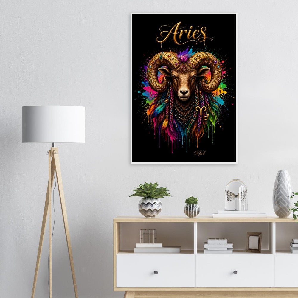Widder Neon Tierkreis Poster, Bunte Wandkunst, Künstlerische Astrologie Leinwand, Tierkreis Geschenk für Ihn, Danish Art Studio