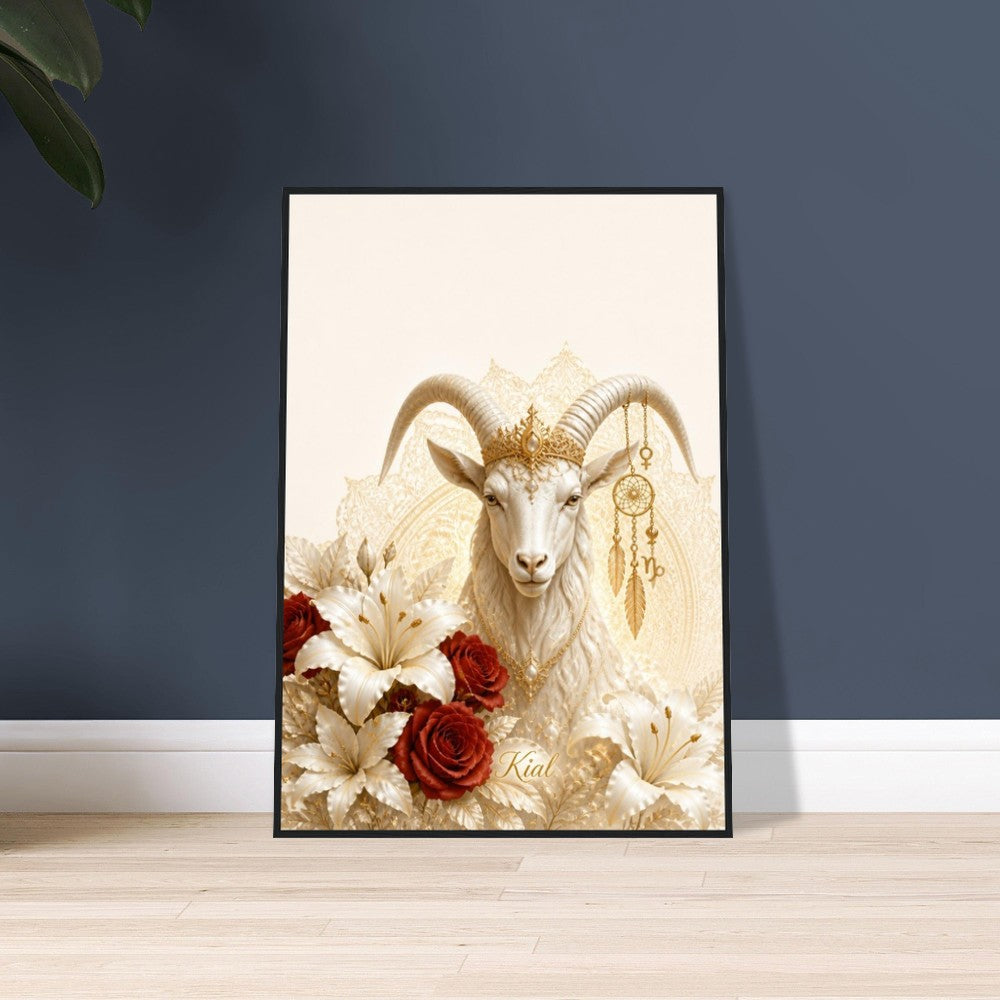 Capricorn Zodiac Goat Poster, Gold Wall Art, Astrology Canvas, Goat Portrait, Zodiac Gift for Her, Danish Art Studio