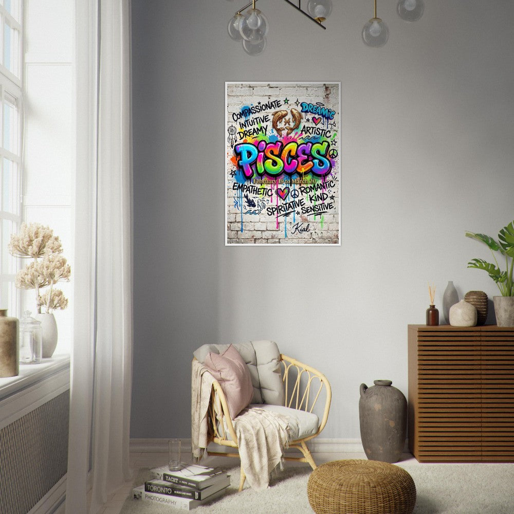 Pisces Neon Graffiti Zodiac Poster, Colorful Street Art, Zodiac Gift for Her, Danish Art Studio
