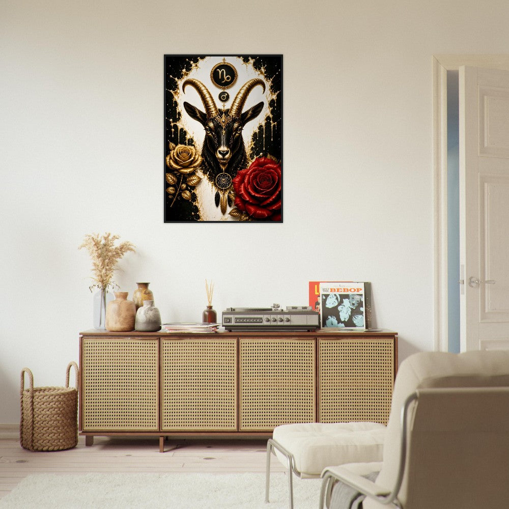 Capricorn Zodiac Goat Poster, Gold Wall Art, Astrology Canvas, Goat Portrait, Zodiac Gift for Him, Danish Art Studio