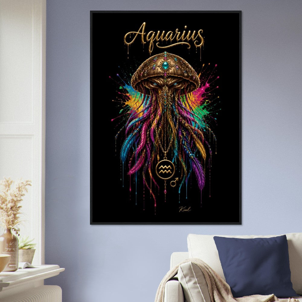 Vandmand Neon Stjernetegn Meduse Plakat, Farverig Vægkunst, Stjernetegnsgave til Ham, Danish Art Studio