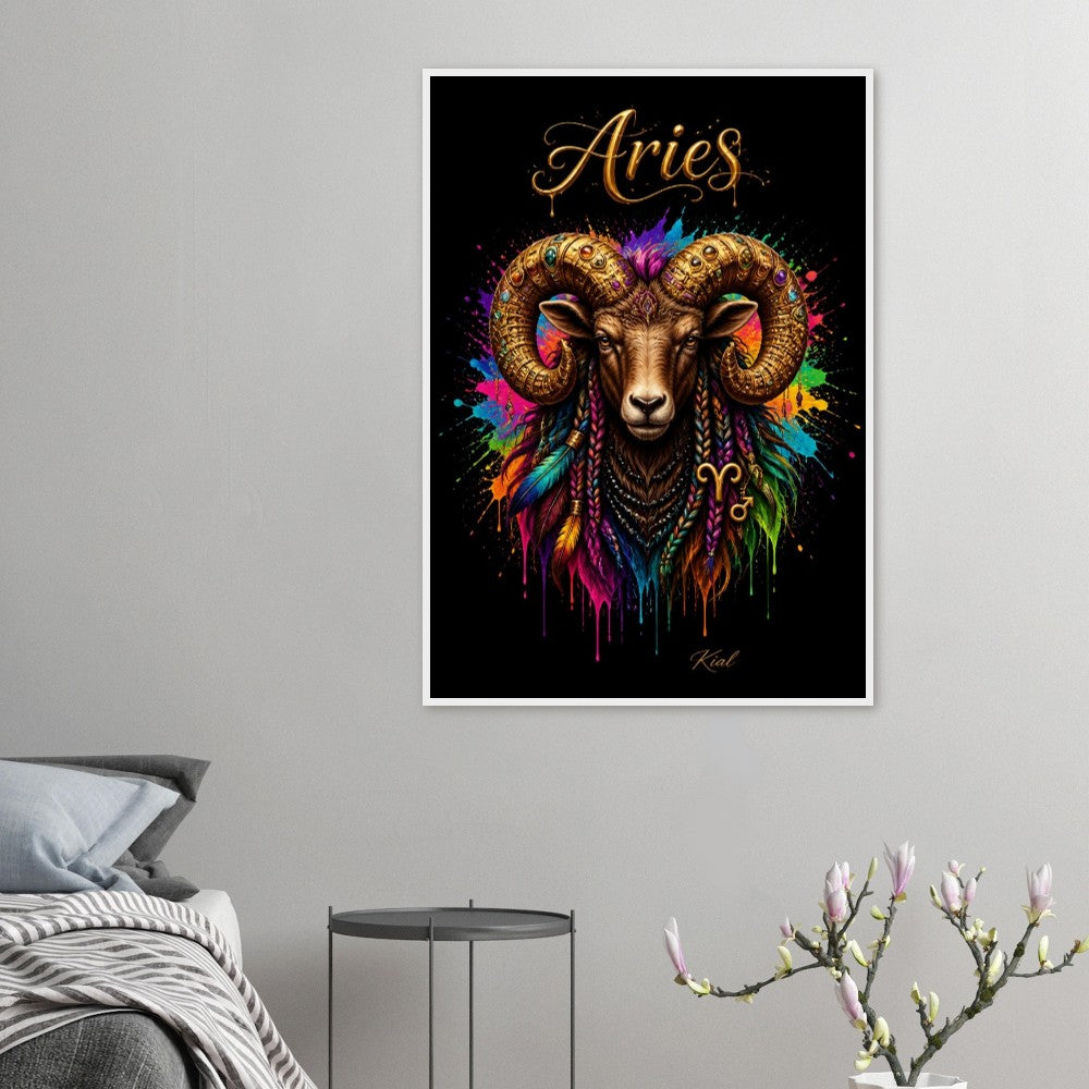 Widder Neon Tierkreis Poster, Bunte Wandkunst, Künstlerische Astrologie Leinwand, Tierkreis Geschenk für Ihn, Danish Art Studio