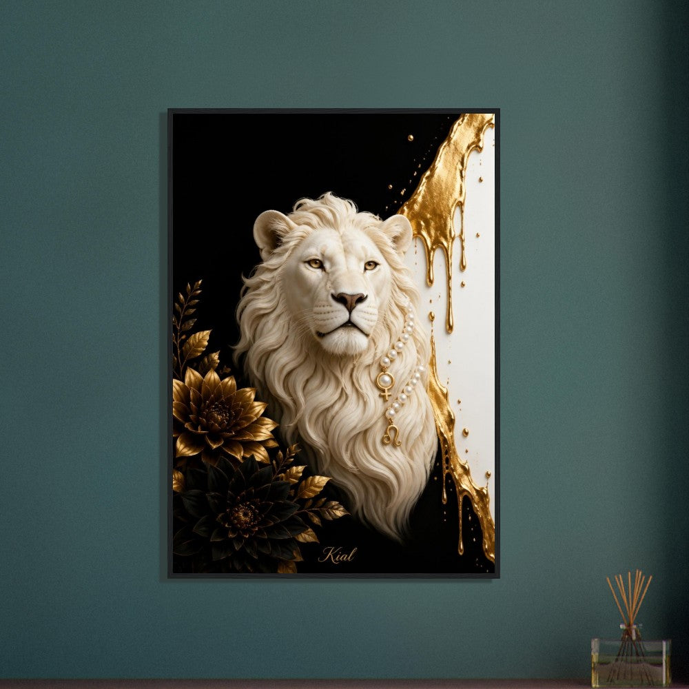 Leo Zodiac Lion Poster, Gold Wall Art, Astrology Canvas, Lion Portrait, Zodiac Gift for Her, Danish Art Studio